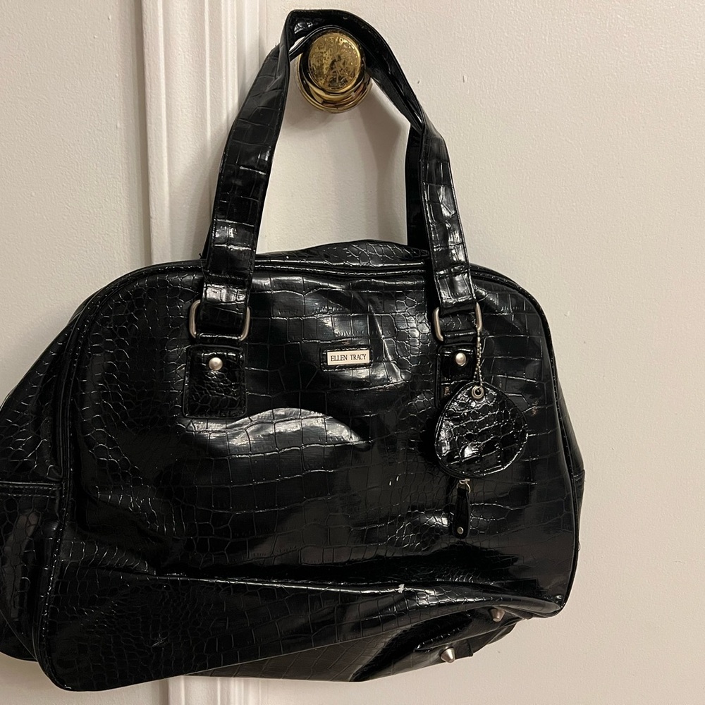 Ellen Tracy Black Croc-Embossed Satchel Bag